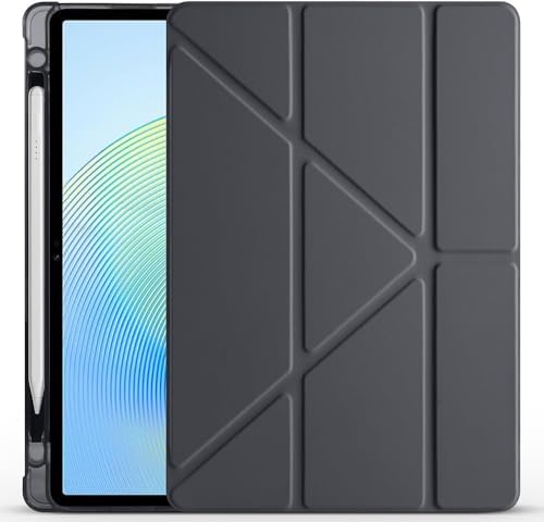 Galaxy Tab A11 8.7" X130 ile Uyumlu Akıllı Kılıf, Kalem Bölmeli Lansman Antrasit Origami Standlı Darbe Emici Şeffaf Arka Kapaklı Ultra İnce Popüler Tablet Kılıfı - Görsel 3