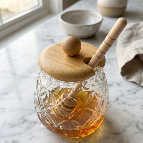 Alternative view of Bambu Kapaklı Cam Bal Kavanozu – 350ml | Kaşıklı & Şık Sunum Kavanozu | Doğal Ahşap Kapaklı Cam Bal Saklama Kabı
