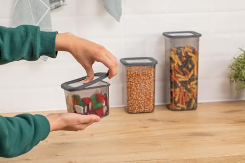 3'lü Set Sızdırmaz Kapaklı Kare Erzak Saklama Kabı 650Ml - 1300Ml - 1900Ml Antrasit - Görsel 2
