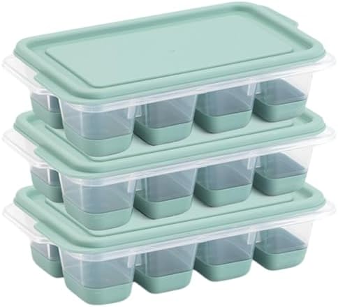 3lü Mini Kapaklı Silikon Buzluk - Kolay Çıkarım, Güvenli İstifleme, Kompakt Tasarım, Kırılmaz, Gıdayla Uyumlu, Üst Üste Dizilebilir Pratik Buz Haznesi (Yeşil) - Görsel 3