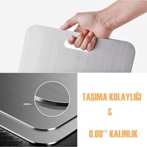 Çelik Kesme Tahtası Paslanmaz Çelik 304 Kalite Metal Kesme Tahtası Hijyenik ve Dayanıklı Kolay Temizlenebilir KALİTELİ Kesim - Görsel 3