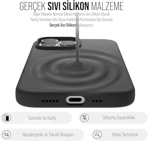 iPhone 12 Pro Max Kılıf İnce Sıvı Silikon 3 Katmanlı Tam Kaplamalı Yumuşak Jel Kauçuk Kılıf Kapak (Siyah (1)) - Görsel 2