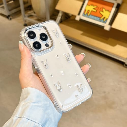 iPhone 14 Pro ile Uyumlu Şeffaf Kılıf – Taşlı Tavşan Bunny Figürlü, Darbe Emici TPU, Kamera Korumalı, Hafif Tasarım - Görsel 3