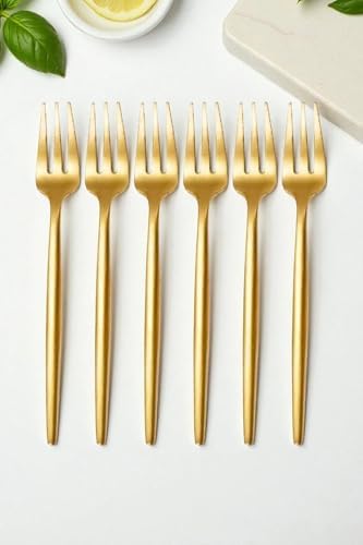 Limon ve Fondü Çatalı Seti, Çelik, 13 cm, Altın Kaplama, Sarı, 6 Parça - Görsel 3
