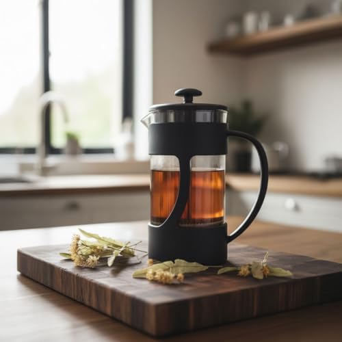 350 ml French Press Filtre Kahve ve Bitki Çayı Demleme Kupası | Metal Filtreli, Isıya Dayanıklı, Portatif Siyah Demlik| İÇ HAZNE SERT KRİSTAL MİKADANDIR CAM DEĞİLDİR