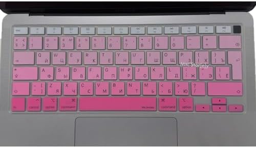 Rusça Klavye Koruyucu MacBook Air 13 A1932 A2179 A2337 M1 Uyumlu | UK ISO Ters L Enter | Rusça Baskılı Silikon Keyboard Cover Pembe - Görsel 3