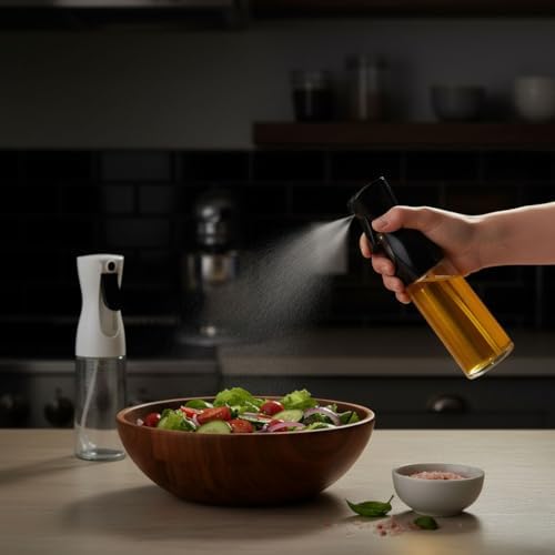 1 Adet Cam Sprey Yağlık, 225 ml Yağ ve Sirke Püskürtücü, Büyük Boy, Çok Amaçlı Mutfak Gereci, Airfryer İçin İdeal (Siyah & Beyaz) (BEYAZ) - Görsel 3