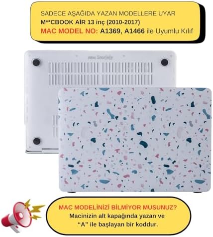 MacBook Air Kılıf 13 inç A1369 A1466 ile Uyumlu 2010-2017 Eski USBli Model | Darbeye ve Çizilmeye Dayanıklı Plastik Sert Koruyucu Kapak | Yüksek Kaliteli TerrazzoNL Desenli Hard Case Beyaz - Görsel 3