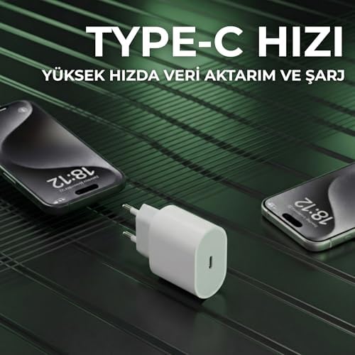 Nodar 20W USB-C PD Hızlı Şarj Adaptörü | iPhone ve Android Uyumlu | Type-C Hızlı Şarj Başlığı, Güç Kaynağı | Yüksek Voltaj ve Kısa Devre Korumalı, Beyaz