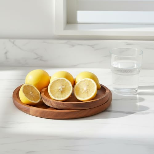 2'li Doğal Akasya Ahşap Yuvarlak Servis Tabağı ve Çerezlik Seti – 12 cm ve 15 cm Kahvaltılık, Sosluk ve Sunum Kasesi (İkili Takım)