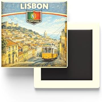 Alternative view of Portekiz Lizbon Şehri Temalı Vintage Buzdolap Magneti – 9x9 cm