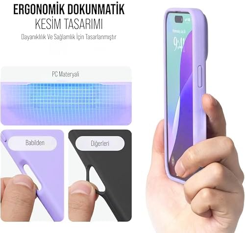 iPhone 14 Pro Kılıf İnce Sıvı Silikon 3 Katmanlı Tam Kaplamalı Yumuşak Jel Kauçuk Kılıf Kapak (Lila (16)) - Görsel 2