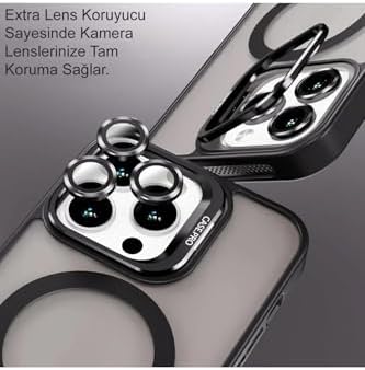 Apple iPhone 11 ile Uyumlu Lens Hediyeli Kamere Korumalı Wireless Şarj Özellikli Standlı Premium Kılıf - Siyah - Görsel 3