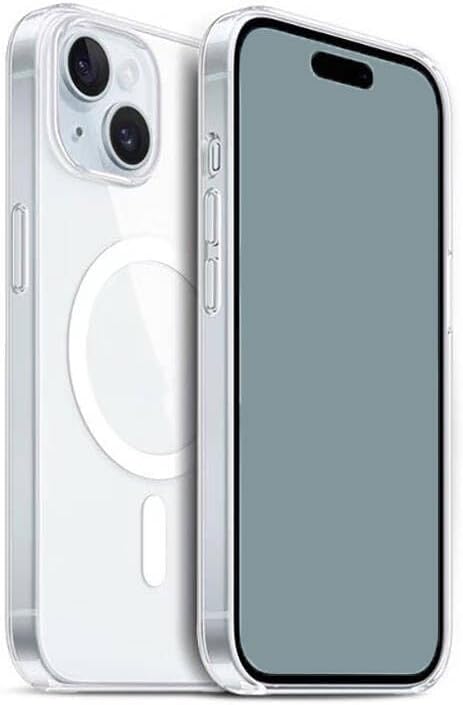 Apple için uyumlu iPhone 15 Plus Kılıf M-safe Şarj Özellikli Şeffaf Sert PC Zore Embos Kapak Renksiz