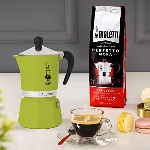 - Rainbow: 3 Cups Ocak Üstü Espresso Pişirici - 130ml - Yeşil Renk - Alüminyum Gövde - Patentli Güvenlik Valfi - Tüm Ocak Türleri İçin Uygundur (İndüksiyon Hariç)