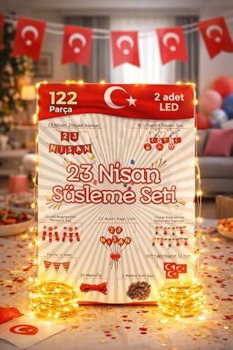 122 Parça 23 Nisan Dekoratif Süsü Flama Okul Süsü, Atatürklü Balon, Türk Bayrağı Pano Süsleri yeni 2026