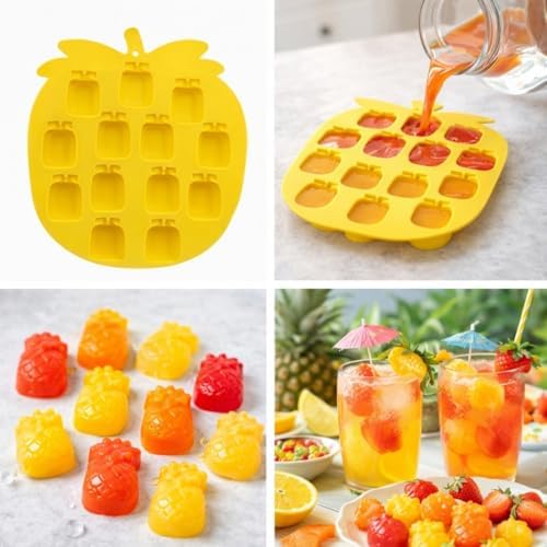 Alternative view of Ananas Şekilli Silikon Buz Kalıbı, Sarı, 12 Bölmeli, Tropikal Tema, Kokteyl ve İçecekler için