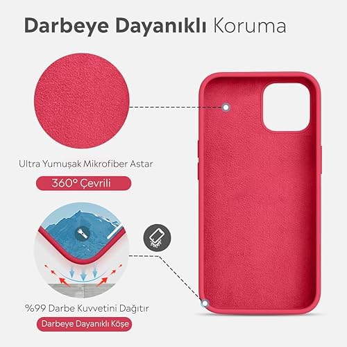iPhone Kılıf İnce Sıvı Silikon 3 Katmanlı Tam Kaplamalı Yumuşak Jel Kauçuk Kılıf Kapak (Parlak Kırmızı, iPhone 11) - Görsel 3