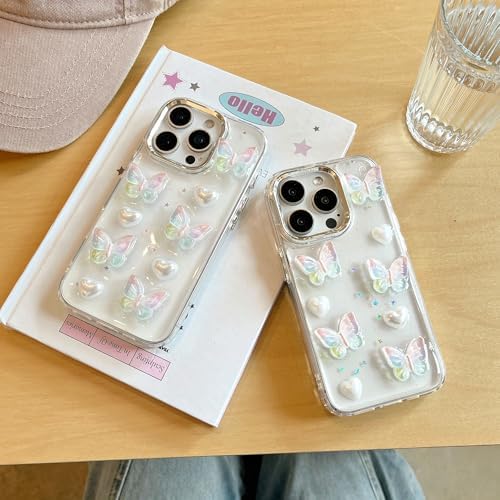 Alternative view of 3D Kurdeleli Çiçekli Şeffaf Simli iPhone 15 Pro Uyumlu Kılıf – Kamera Korumalı, Darbe Emici Silikon