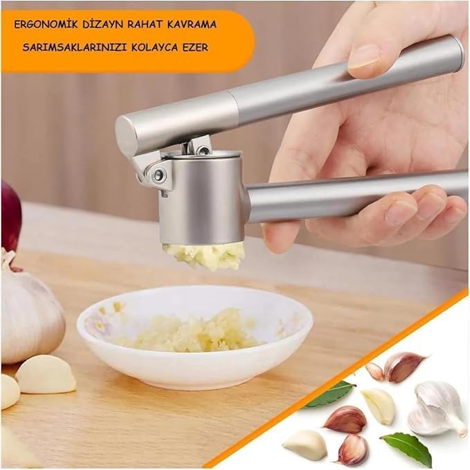 Alternative view of Paslanmaz çelik sarımsak presi, sarımsak kesici, sarımsak ezici, sağlam paslanmaz çelik saplı, pratik bir mutfak yardımcısı ve mutfak aleti, 15,8 x 5 cm
