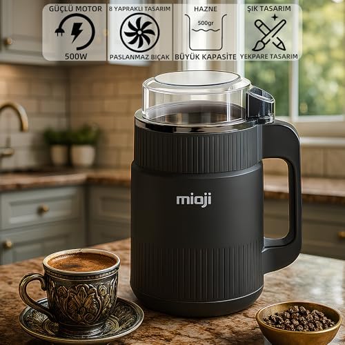Mioji CG34 500W Paslanmaz Çelik Bıçak Kompakt Baharat ve Kahve Öğütücü Siyah