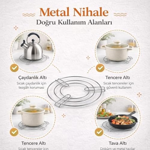Alternative view of Paslanmaz Çelik Yuvarlak Metal Nihale, Isıya Dayanıklı Tencere, Çaydanlık ve Tava Altlığı, Kaymaz, Dayanıklı, Şık Mutfak Aksesuarı