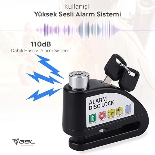 Alternative view of PC1505 Alarm Disk Kilidi Seti, Fren Kilidi, Hırsızlığa Karşı Su Geçirmez 110 dB 7 mm Pin 1,5 m Hatırlatma Kablosu Motosikletler için Scooter Taşıma Çantası