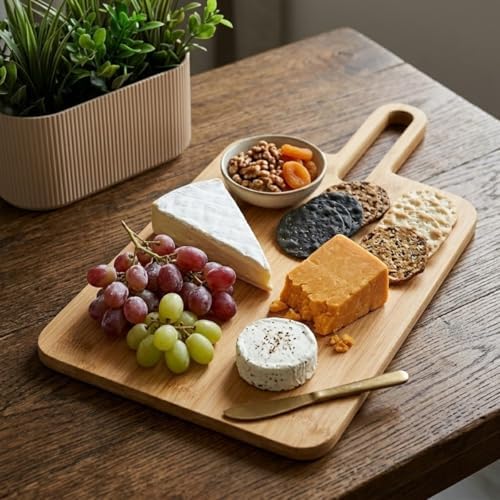 Bambu Kesme Tahtası, Doğal Bambu Malzeme, Saplı Tasarım, Servis Tepsisi, 36x20 cm, Peynir Sunum Tahtası - Görsel 3