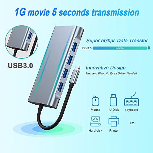 USB C HUB, Yerleştirme İstasyonu, 11'i 1 arada USB C Adaptörü, 4K HDMI, VGA, USB 3.0 Bağlantı Noktaları, C Tipi PD, Gigablit Ethernet RJ45, SD/TF Kartları, 3,5 mm AUX, MacBook Pro/Air ile Uyumlu, Daha Fazla C Tipi Cihazlar - Görsel 3
