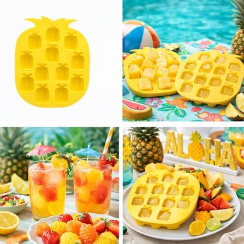 Ananas Şekilli Silikon Buz Kalıbı, Sarı, 12 Bölmeli, Tropikal Tema, Kokteyl ve İçecekler için - Görsel 3