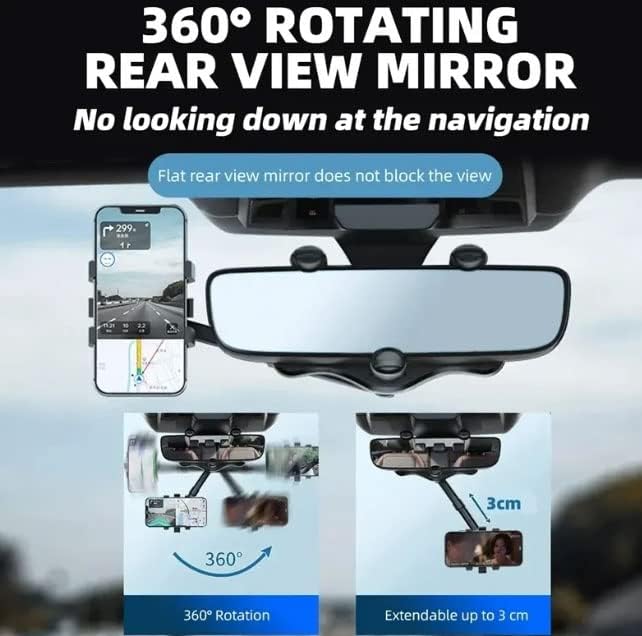 Araba Cep Telefon Navigasyon GPS Tutucu 360 Derece Dönebilir Yukarı Aşağı Ayarlanabilir Araba Dikiz Aynası Universal Telefon Tutucu Multi Fonksiyonel - Görsel 3