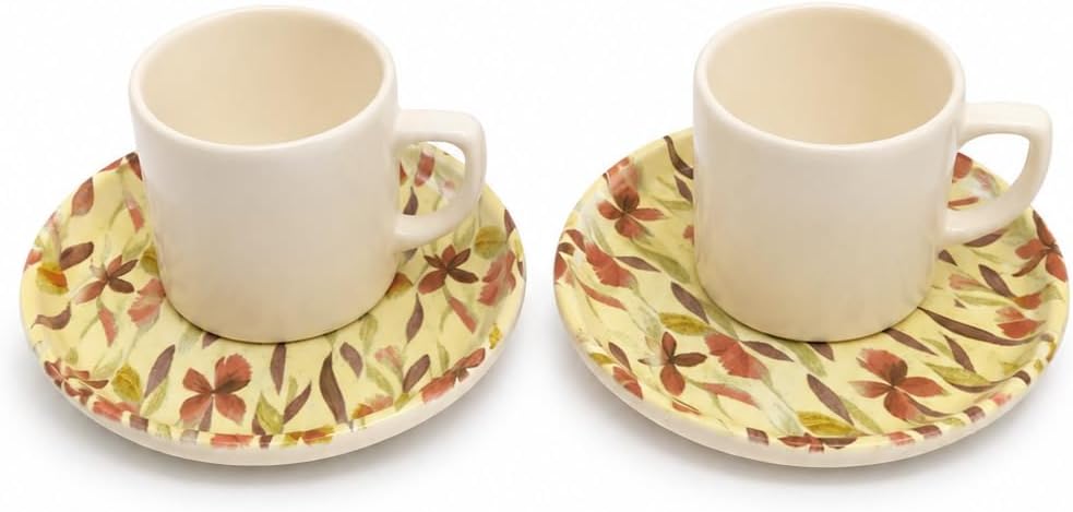 Kahve Fincan Takımı, Floral Desenli 4 Parça 2 Kişilik Seramik, Seramik Kahve Takımı, 4 Parça Kahve Seti, Şık Desenli Seramik Türk Kahvesi Fincan Seti, Premium Seramik Kahve Seti, Modern Kahve Seti - Görsel 2