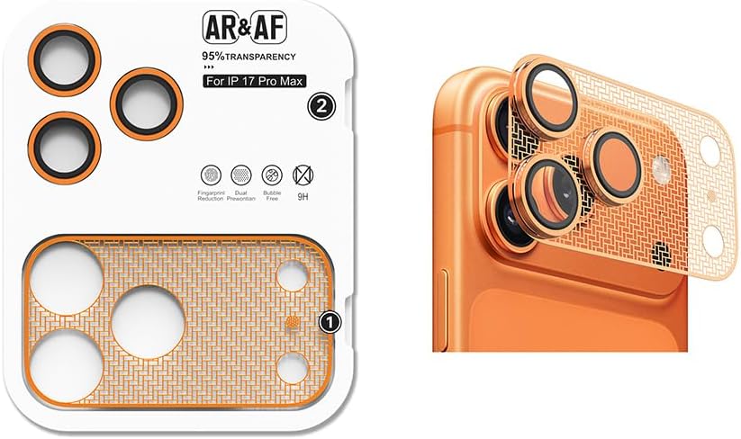 Senon Apple iPhone 17 Pro Max Zore CL-22 Parmak İzi Bırakmayan Anti-Reflective 2in1 Kamera Lens Koruyucu (Turuncu) - Görsel 2