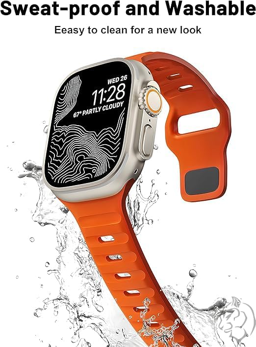 Apple Watch Yumuşak Silikon Su Geçirmez Watch Band, Apple Watch Ultra Kordonları ile uyumlu 49/45/44/42 mm, iWatch Serisi 8 7 6 5 4 3 2 1 SE Ultra için Erkek Kadın Spor Kordonu