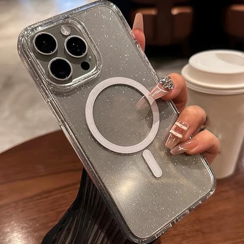 Galaxy S25 Ultra İle Uyumlu Simli Kılıf Sert Crystal MagSafe ile uyumlu Wireless Halka Şeklindeki Magnetik Galaxy S25 Ultra için Kapak Şeffaf Kapak Mag-Safe Kamera Koruma - Görsel 3