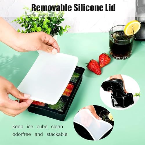 Ice Trays, 6 Büyük Kare Ice Tepsisi, Kapaklı Yeniden Kullanılabilir Silikon Ice Tepsisi, Dondurucu için Buz Tepsileri, Viski, Karışık İçecekler için Kolay Açılan Ice Kalıbı