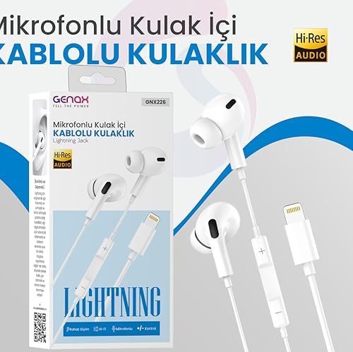 Lightning Silikonlu Mikrofonlu Kablolu Kulak İçi Kulaklık Net Ses ve Gürültü Azaltma