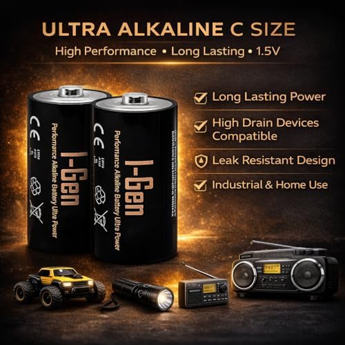 I-Gen Batteries LR14 Ultra Alkalin C Boy Pil 1.5V Orta Boy Pil (2, 2'li Paket) - Görsel 3