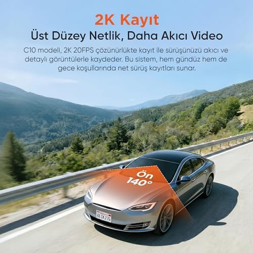 Alternative view of C10 2K QHD WiFi Ekranlı Araç Kamerası 140 Derece Geniş Açı Gece Görüş G-Sensörlü Araç İçi Kamera