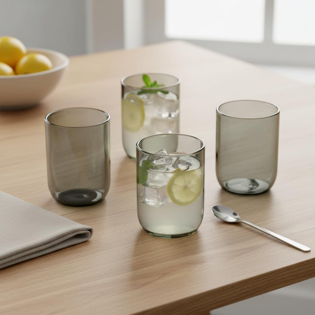 Alternative view of 4'lü Füme Renkli Borosilikat Cam Bardak Seti - 290 ml Isıya Dayanıklı Gri Modern Su, Meşrubat ve Kahve Yanı Bardağı - Kurşunsuz Ekolojik (4 Adet)