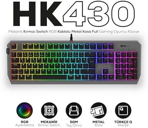Alternative view of Hawk Gaming HK430 Mekanik Switch RGB Kablolu Metal Kasa Full Gaming Klavye (Kırmızı Switch)