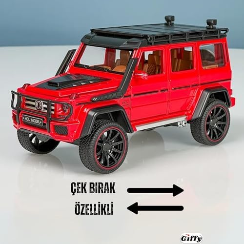 Mercedes G Seri Arazi Aracı Die Cast Model Kutulu Buhar Atan Çek Bırak Full Fonksiyon Kapıları Açılan 1:22 Ölçek Model Araba Kutulu Koleksiyonluk Ürün (Kırmızı) - Görsel 2