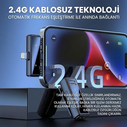Type-c ve Lightning Uyumlu Gulony Klipsli Kablosuz Çift Mikrofonlu Tak Çalıştır Çok Yönlü Yaka Mikrofon - Görsel 3