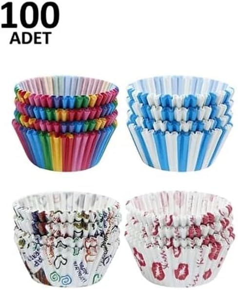 100 Adet Desenli Cupcake Kalıbı,Renkli Browni Ve Muffin Kabı,Kağıdı - Görsel 3