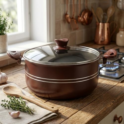 Alternative view of Assos Maxi Derin Tencere Bordo - Yanmaz Yapışmaz Çizgili Desenli Cam Kapaklı Geniş Kapasiteli Çorba ve Sulu Yemek Tenceresi 26 cm ve 28 cm Seçenekli