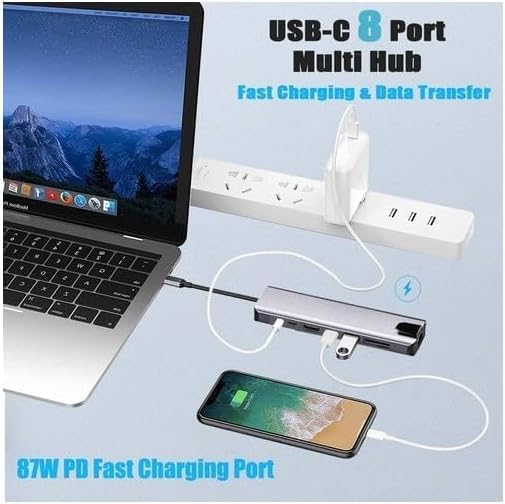 CF55 Macbook Android Uyumlu Type-C To 2 USB 3.0 4K HDMI Ethernet RJ45 PD Çevirici Hub Adaptör, Standart - Görsel 3
