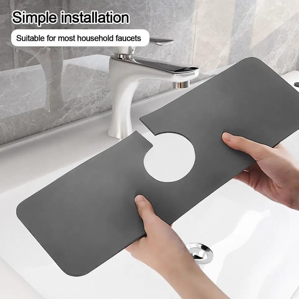 Su Emici Lavabo Kenar Matı – Kaymaz Mutfak Tezgah Matı, Musluk Damlama Tutucu, Lavabo Sıçrama Koruyucu, Banyo ve Sünger Tutucu Mat, Su Geçirmez ve Dayanıklı Banyo Kaymaz Tezgah Mat - Görsel 3