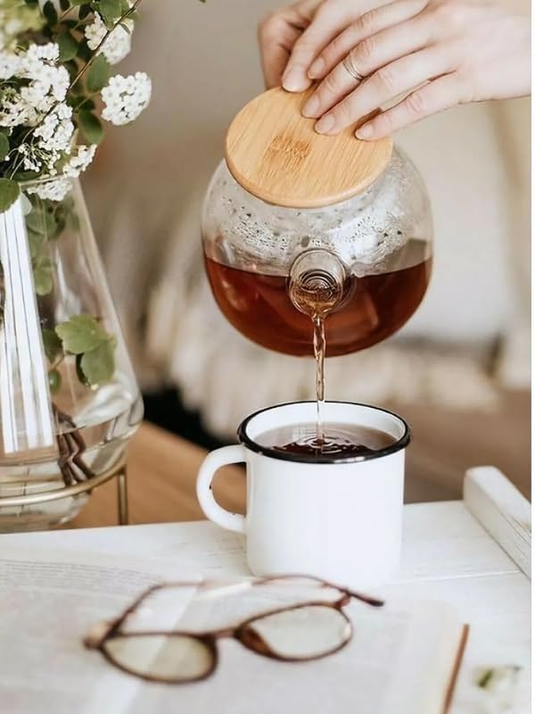Alternative view of Vakumlu Bambu Kapaklı Isıya Dayanıklı Borosilikat Cam Demlik, Süzgeçli (1000 ML) | Teapot. Vakumlu Bambu Kapaklı Borosilikat Cam Demlik – Süzgeçli ve Isıya Dayanıklı Teapot (1000 ML)