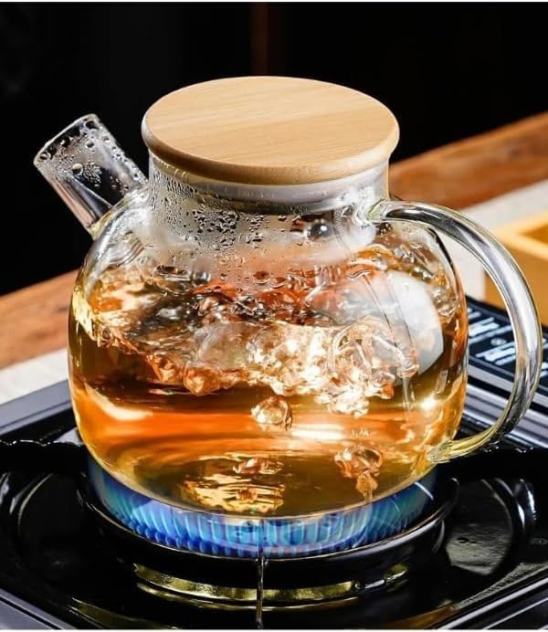 Vakumlu Bambu Kapaklı Isıya Dayanıklı Borosilikat Cam Demlik, Süzgeçli (1000 ML) | Teapot. Vakumlu Bambu Kapaklı Borosilikat Cam Demlik – Süzgeçli ve Isıya Dayanıklı Teapot (1000 ML) - Görsel 3