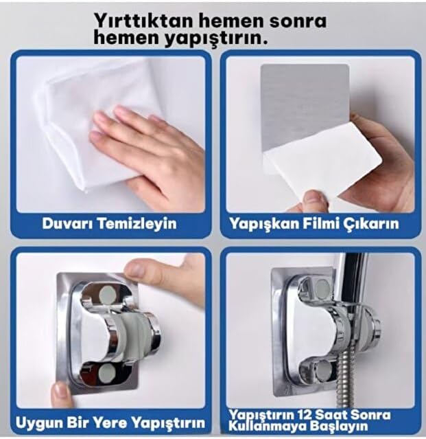 Alternative view of 3'lü Set Masajlı Filtreli Duş Başlığı Gri Kendinden Yapışkanlı Mafsal Askı 150 cm Hortum Yüksek Basınçlı Duş Seti